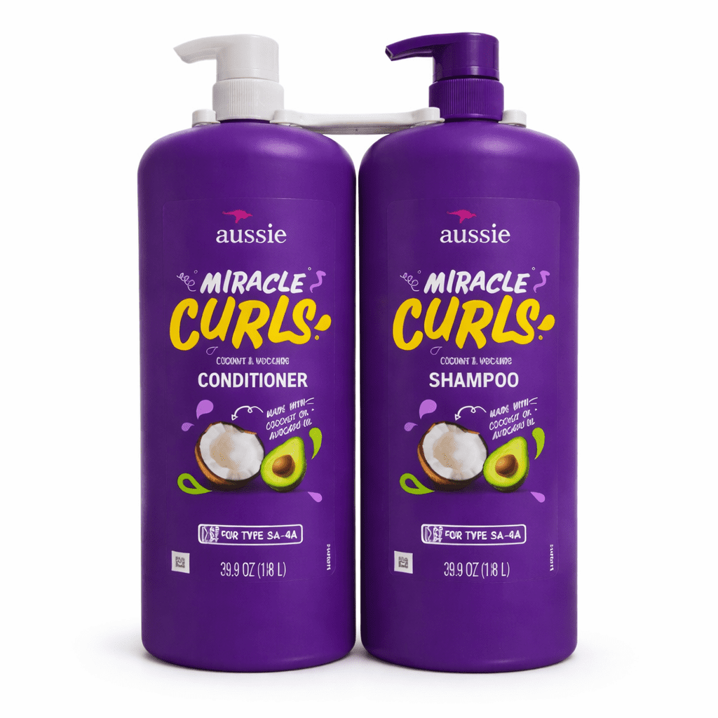 Aussie Miracle Curls Shampoo and Conditioner Set, Coconut & Avocado Oil, Hydrating & Frizz Control for Curly Hair, 2 Pack