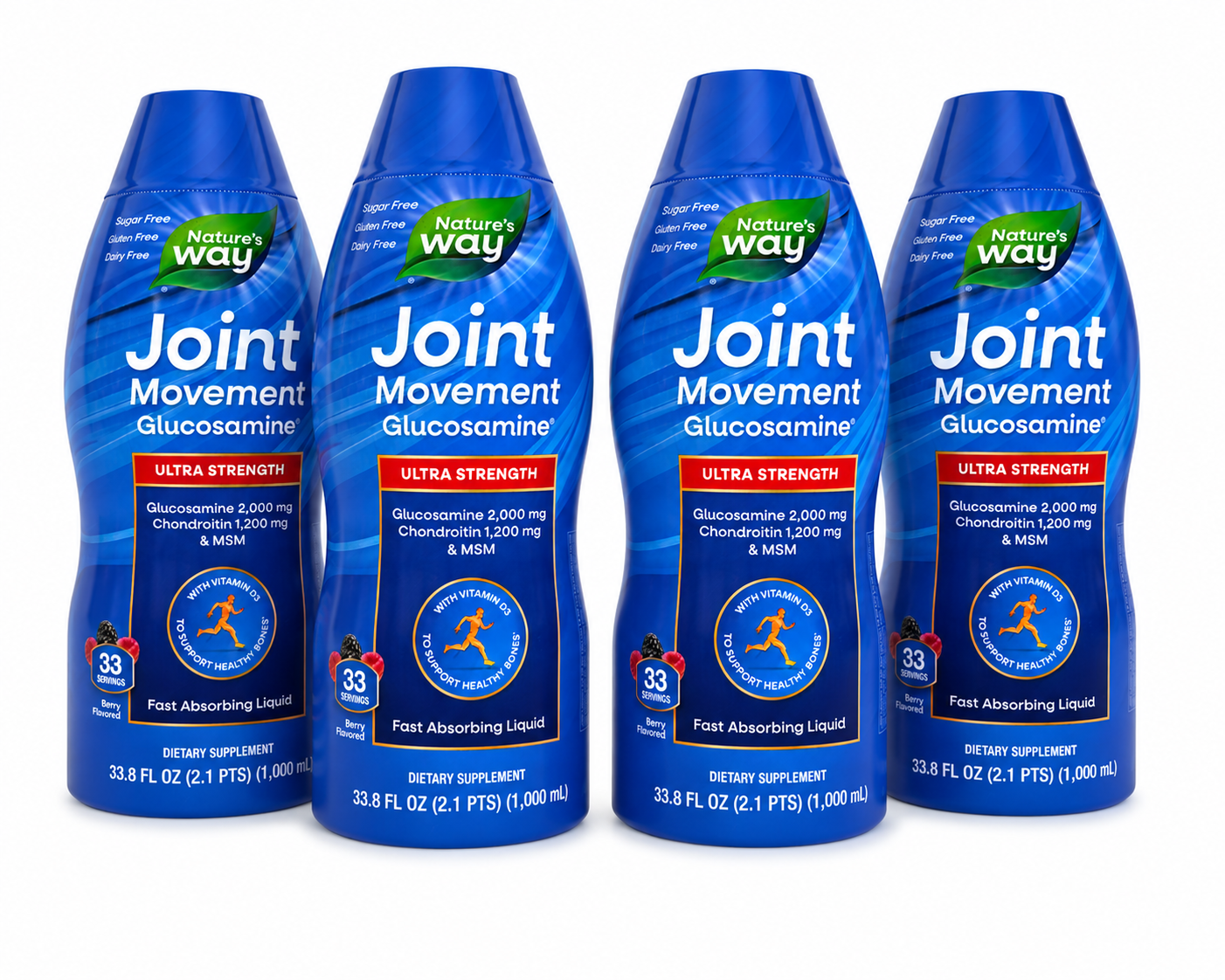 Nature's Way Joint Movement Glucosamine Ultra Strength Liquid with Chondroitin, MSM, Hyaluronic Acid & Vitamin D3, Berry Flavor, 33.8 fl oz