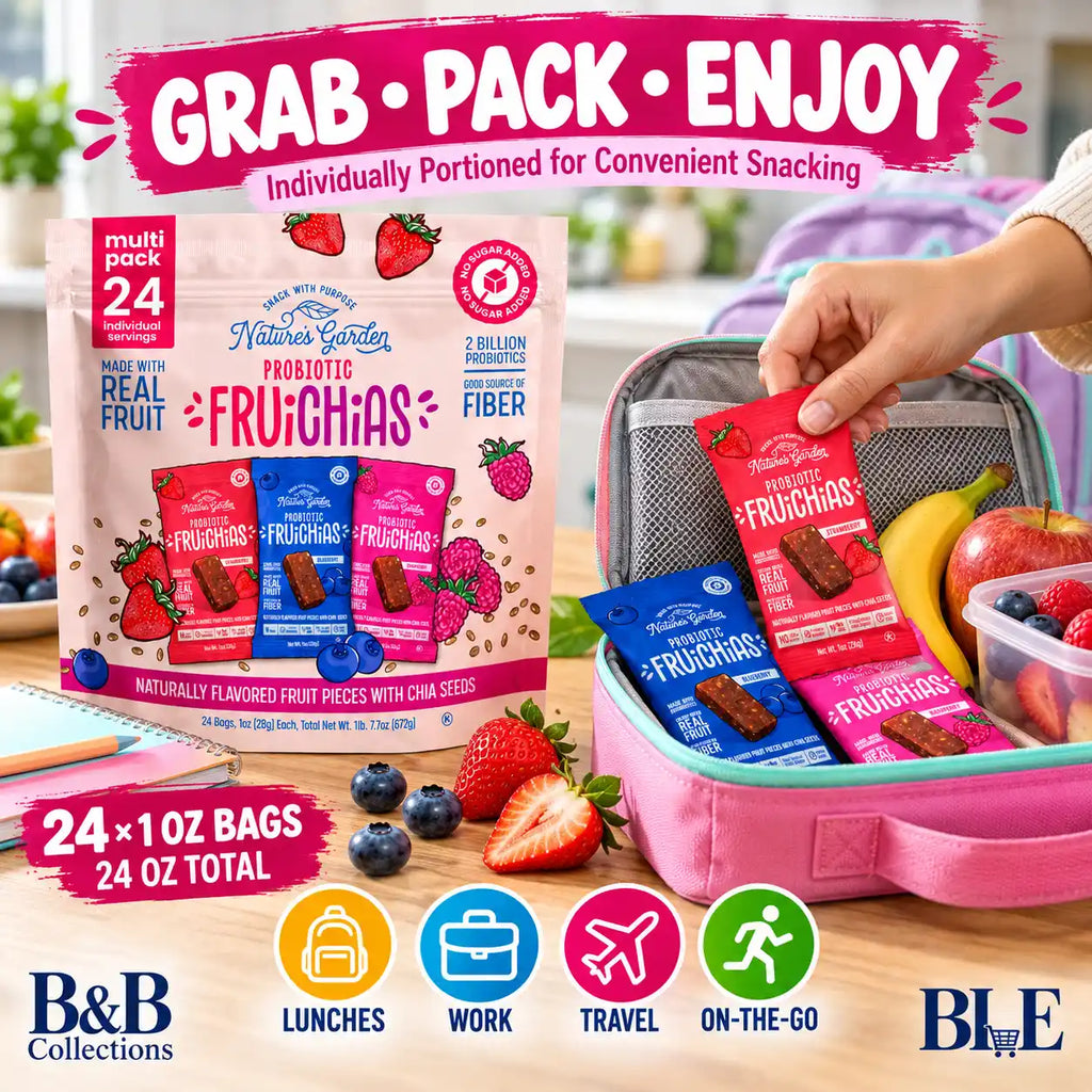 Nature’s Garden Probiotic FruiChias Fruit & Chia Snacks, Strawberry, Blueberry & Raspberry, No Sugar Added, 1 oz Bags, 24 Count, 24 oz Total