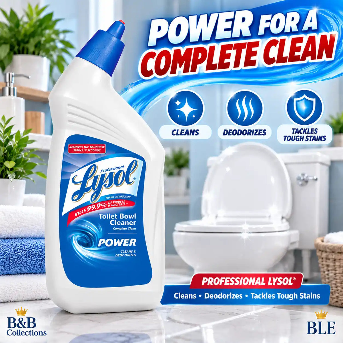 Professional Lysol Power Toilet Bowl Cleaner, Complete Clean, Cleans & Deodorizes, Kills 99.9% of Viruses & Bacteria