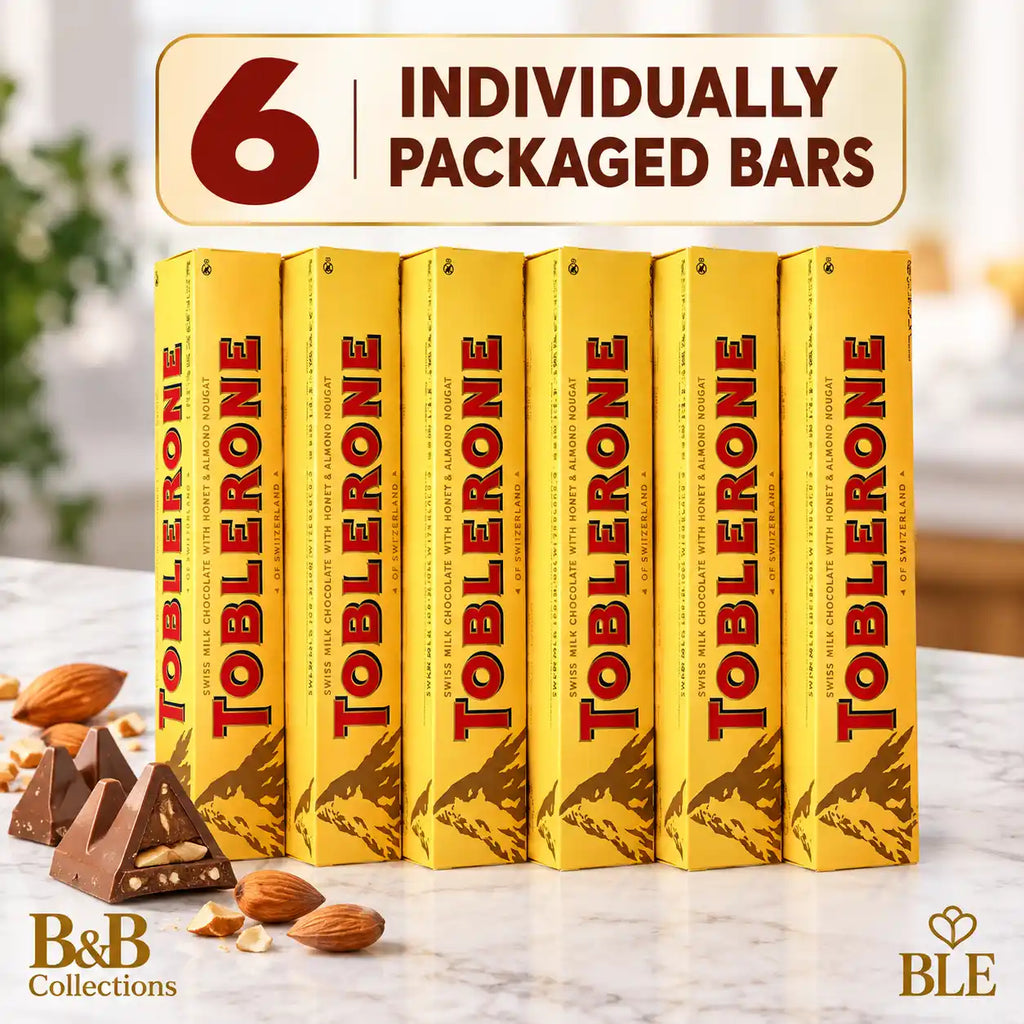 Toblerone Swiss Milk Chocolate with Honey & Almond Nougat, Triangle Chocolate Bars, 6-Pack