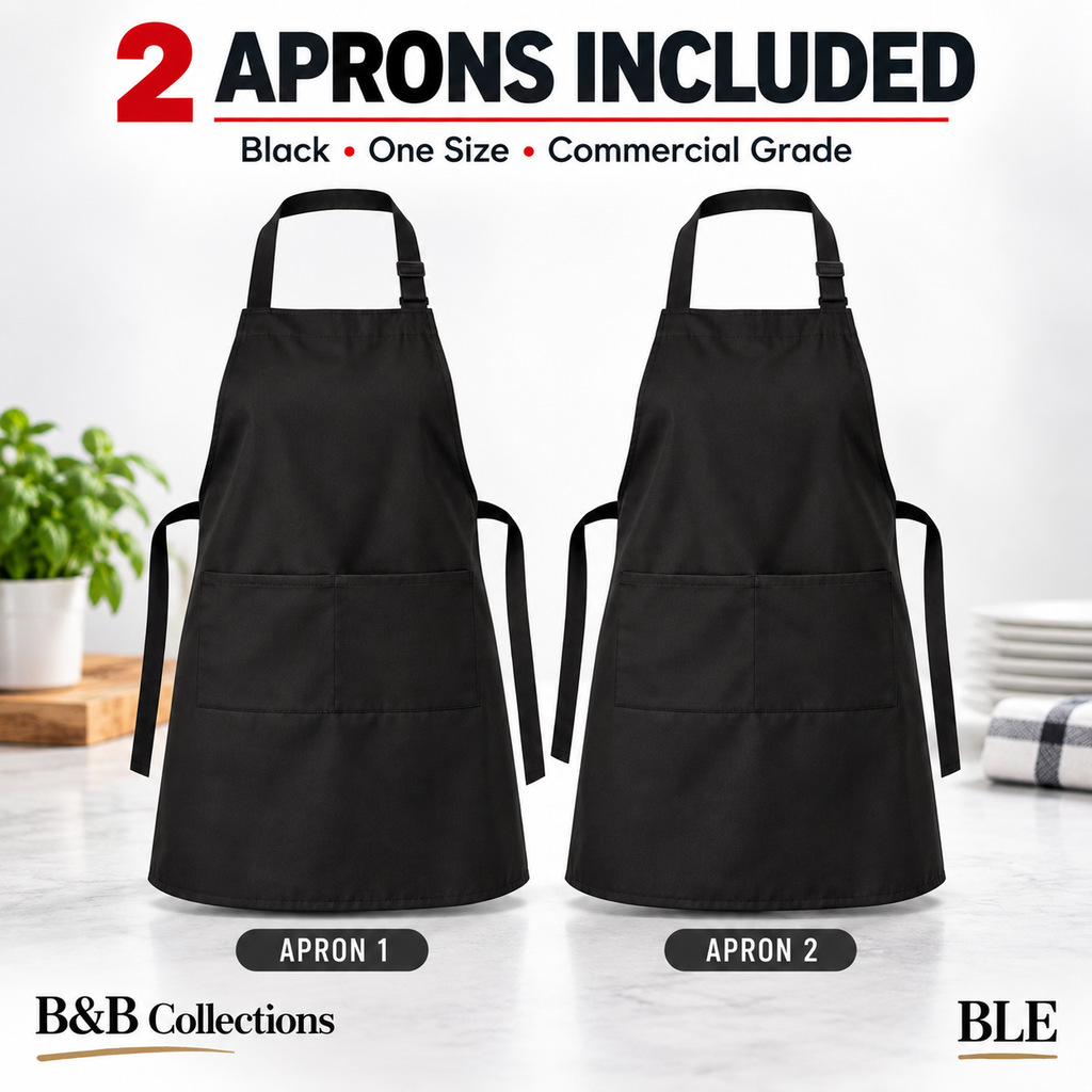 Nouvelle Legende Commercial Grade Kitchen Bib Aprons, Black, One Size, 2 Pack