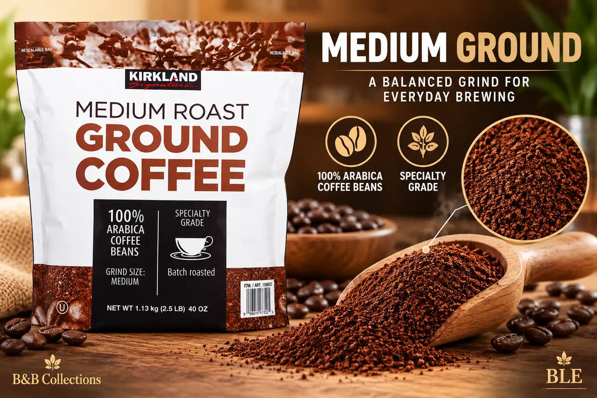 Kirkland Signature Medium Roast Ground Coffee, 100% Arabica Beans, Specialty Grade, Medium Grind, Batch Roasted, 40 oz (2.5 lb), Resealable Bag