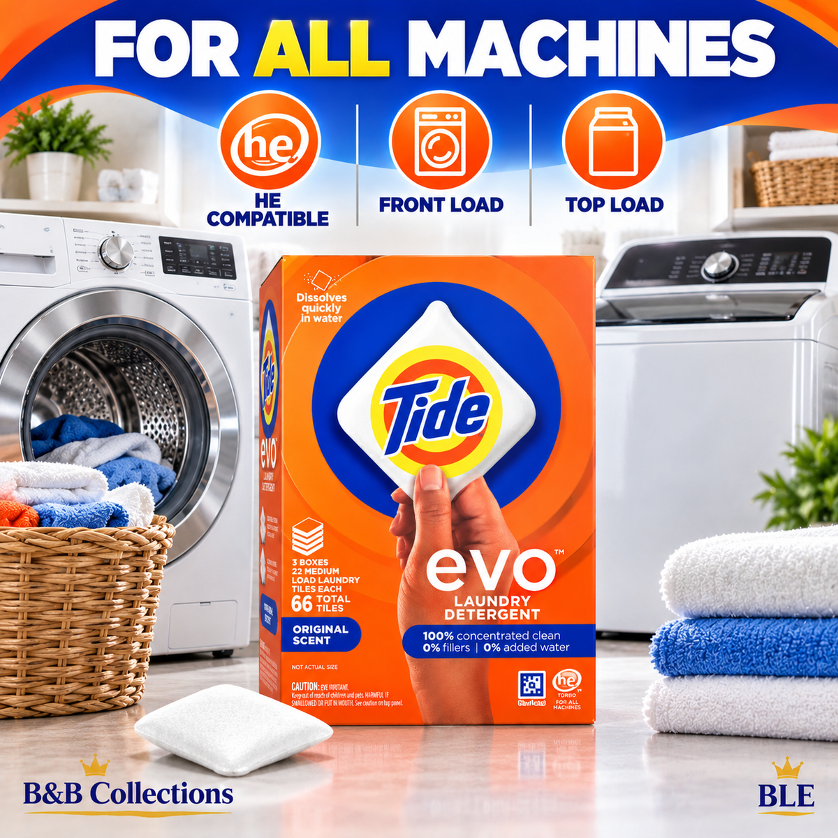 Tide evo Laundry Detergent Tiles, Original Scent, Quick Dissolve, HE Compatible, 66 Count