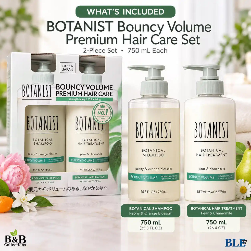 BOTANIST Bouncy Volume Premium Hair Care Set, Botanical Shampoo Peony & Orange Blossom and Hair Treatment Pear & Chamomile, 750 mL Each, 2-Piece Set, Made in Japan