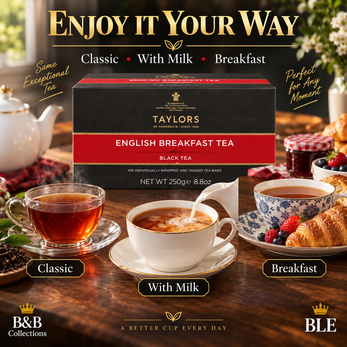 Taylors of Harrogate English Breakfast Tea, Rich & Malty Black Tea, 100 Individually Enveloped Tea Bags, 8.8 oz (250 g)