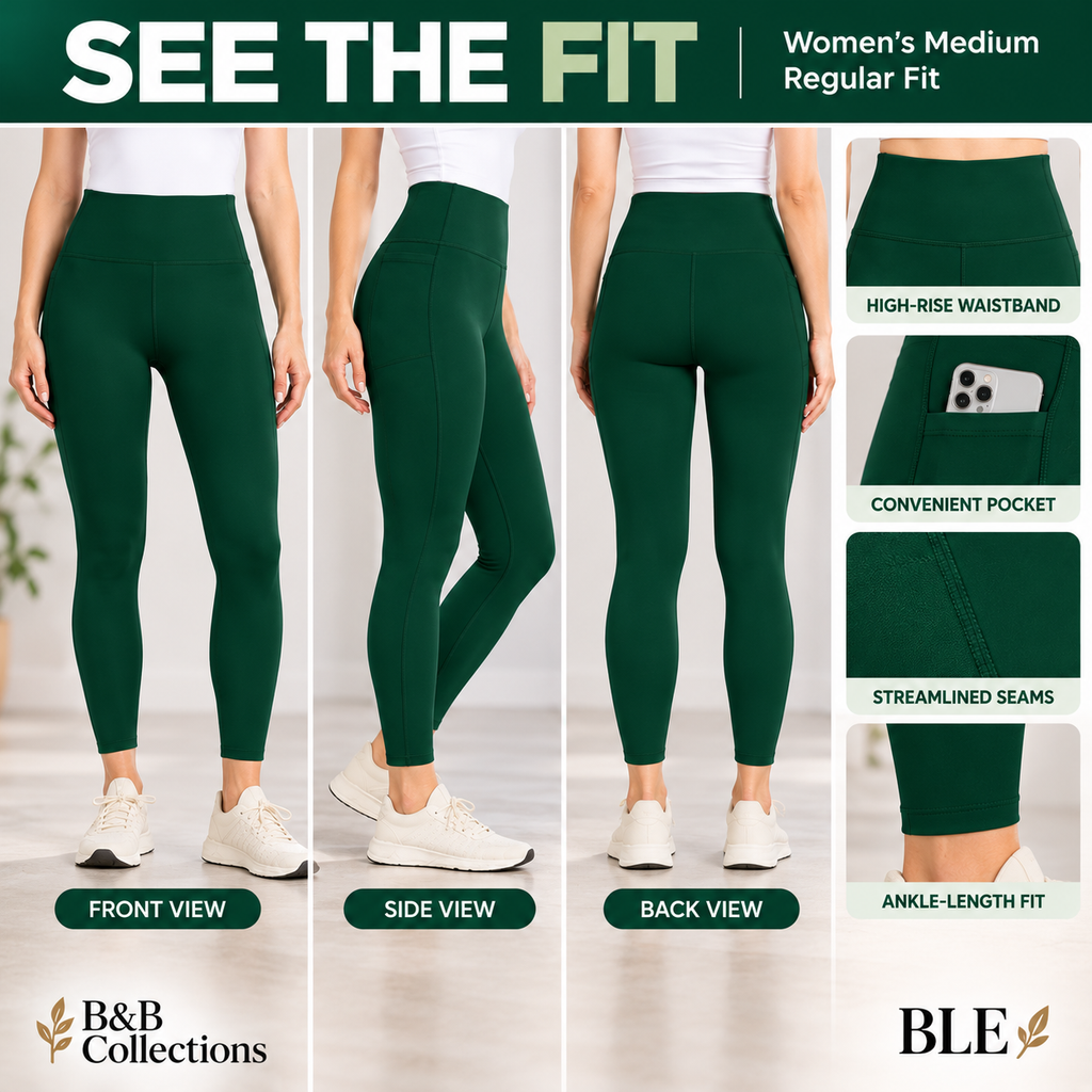 Danskin Women's Streamline Pocket Leggings, High-Waisted Full-Length Athletic Pants, Dark Emerald Green, Size Medium