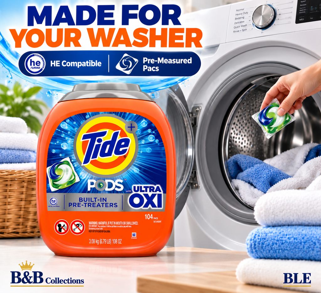 Tide PODS + Ultra OXI Laundry Detergent Pacs, Built-In Pre-Treaters, HE Compatible, 104 Count, 108 oz