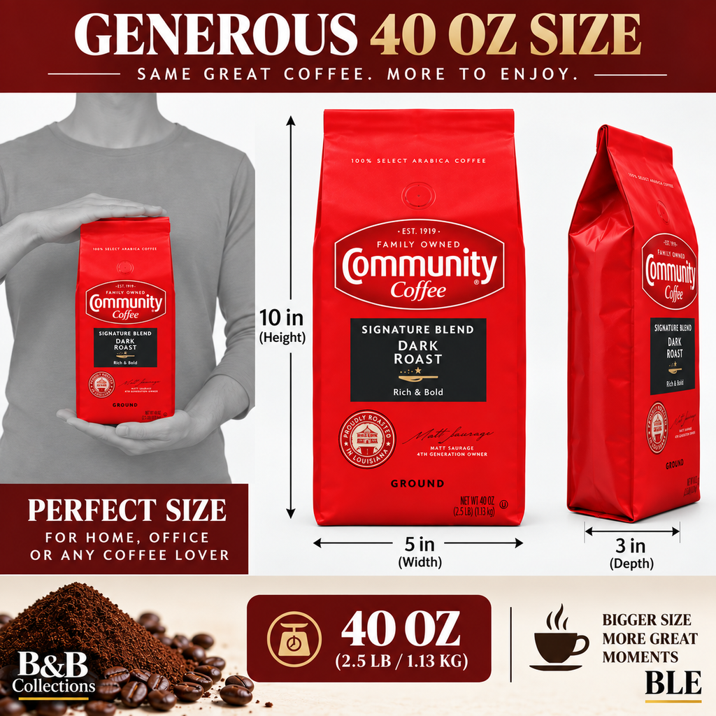 Community Coffee Signature Blend Dark Roast Ground Coffee, Rich & Full-Bodied, 100% Arabica, 40 oz