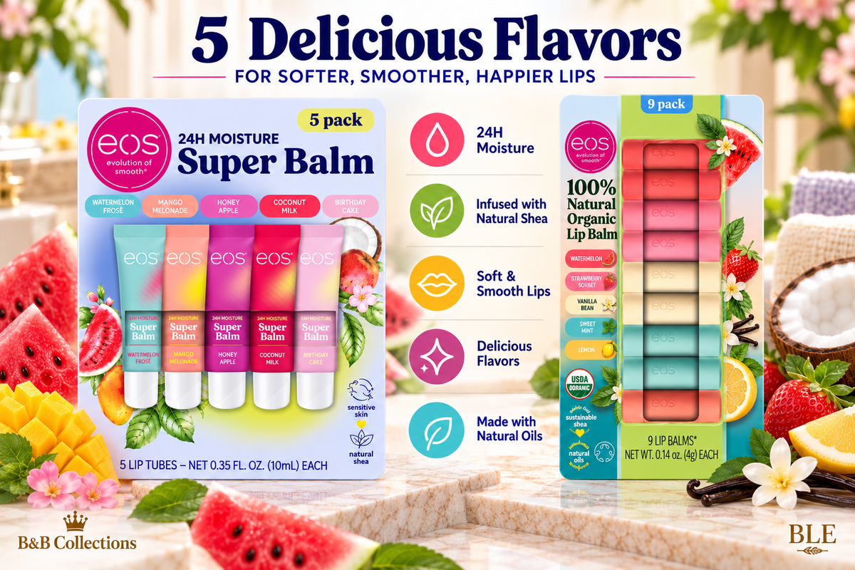 eos Lip Balm Bundle Set, Super Balm 5-Pack & 100% Natural Organic Lip Balm 9-Pack, Assorted Flavors, Moisturizing Lip Care, 14 Total Lip Balms
