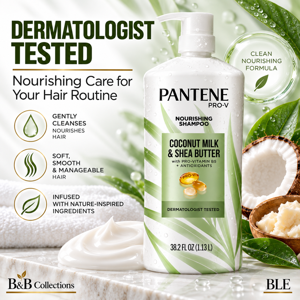 Pantene Pro-V Coconut Milk & Shea Butter Nourishing Shampoo, Pro-Vitamin B5 + Antioxidants, Frizz Control, Pump Bottle, 38.2 fl oz