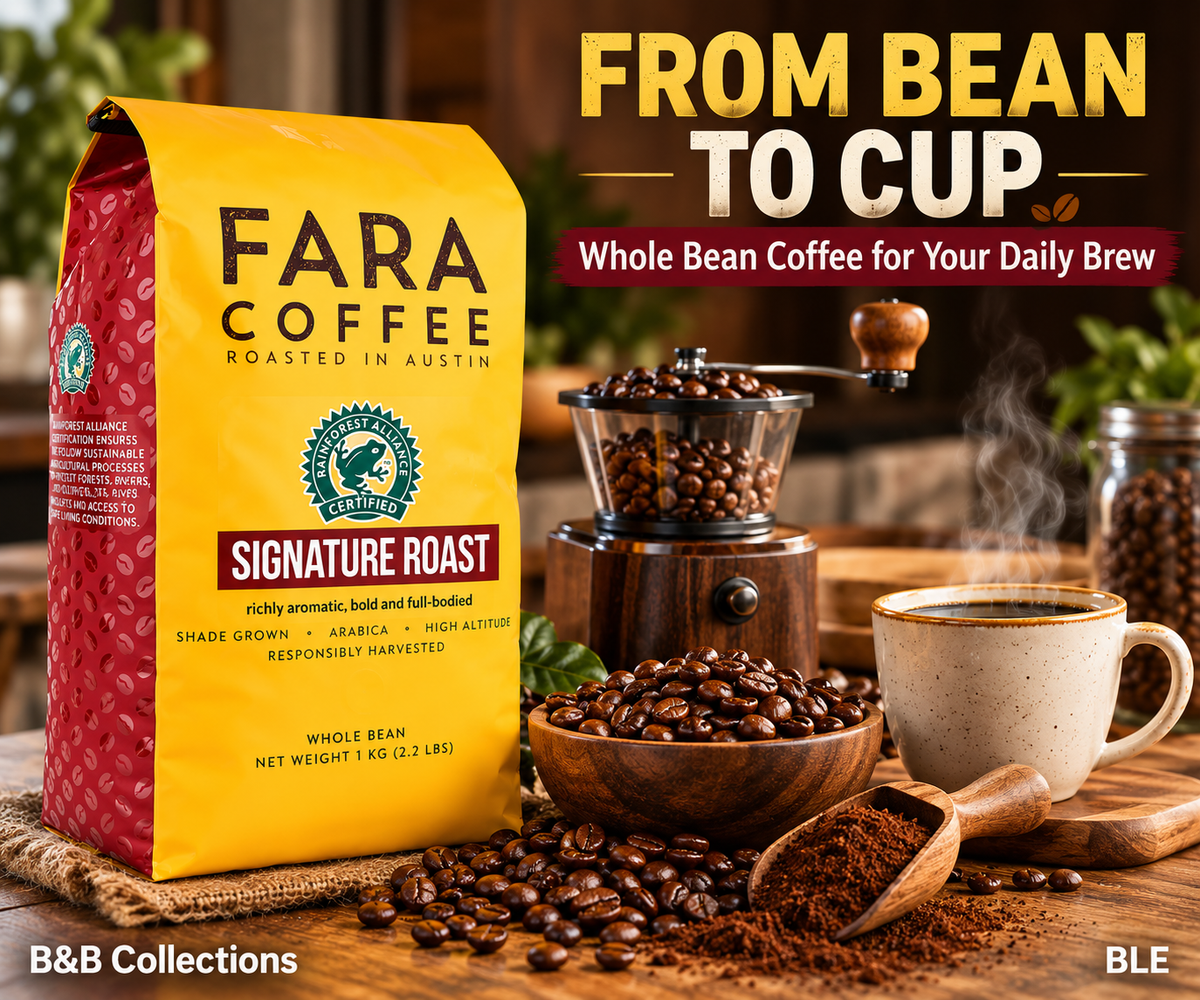 Fara Coffee Signature Roast Whole Bean Coffee, Rainforest Alliance Certified, Shade Grown Arabica, 2.2 lb (1 kg) Bag