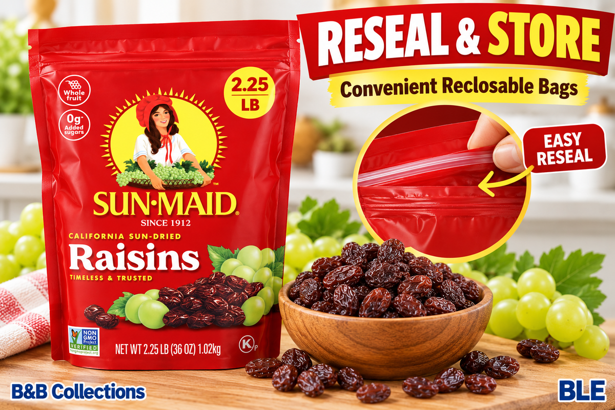 Sun-Maid California Sun-Dried Raisins, Whole Fruit, 0g Added Sugars, Resealable Bags, 2.25 lb Each, 2 Count, 72 oz Total