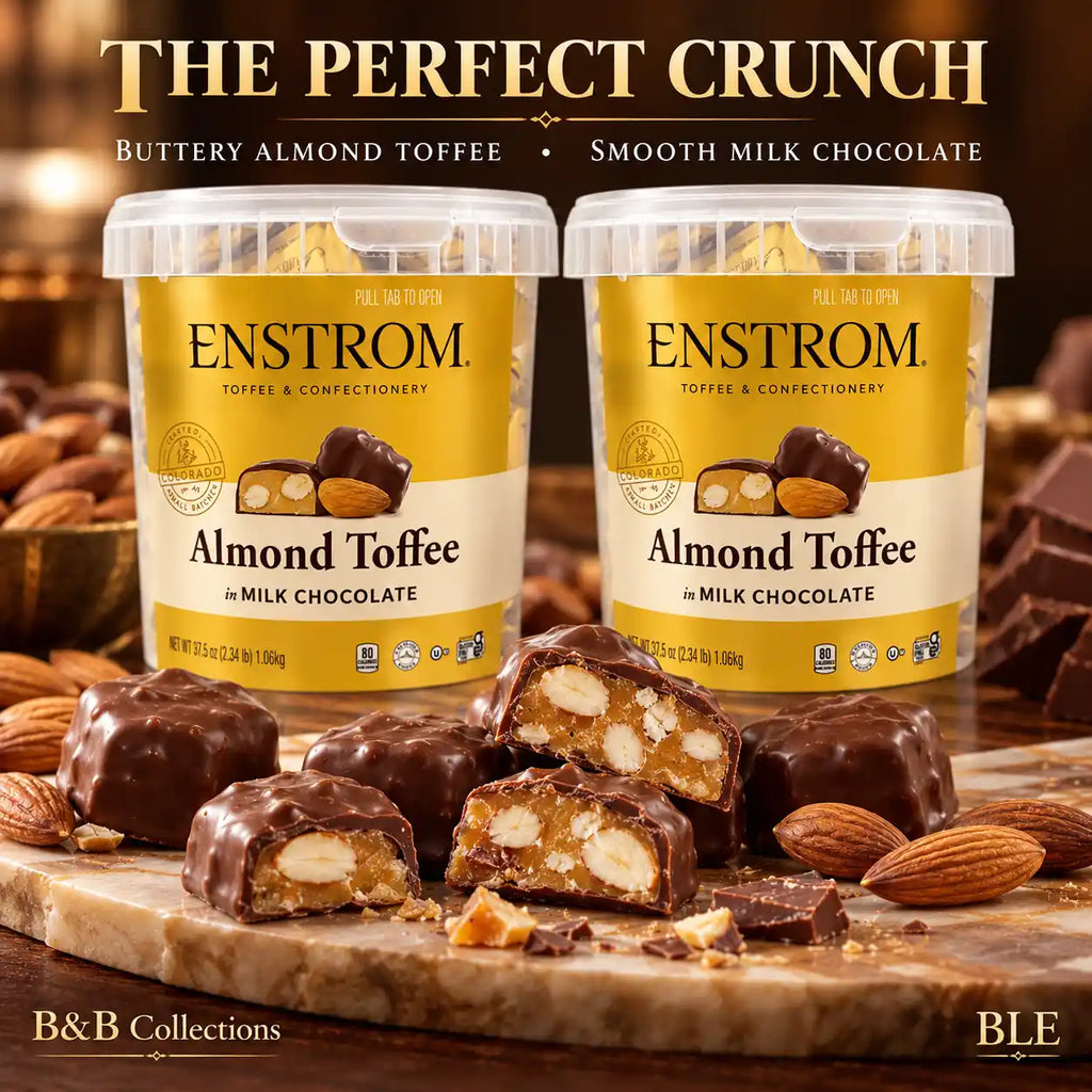 Enstrom Almond Toffee in Milk Chocolate, 37.5 oz Each, Premium Chocolate-Covered Almond Toffee, Crunchy Butter Toffee with Roasted Almonds, Gourmet Candy Gift Tubs, 2-Pack (75 oz Total)