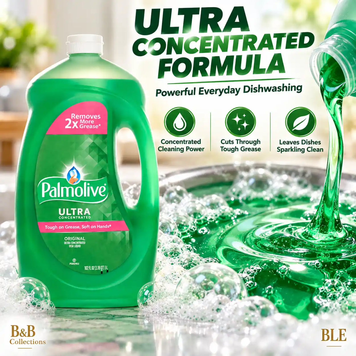 Palmolive Ultra Original Concentrated Dish Liquid, 102 fl oz (3 L), Powerful Grease-Cutting Formula, Tough on Grease, Soft on Hands, Large Economy Bottle