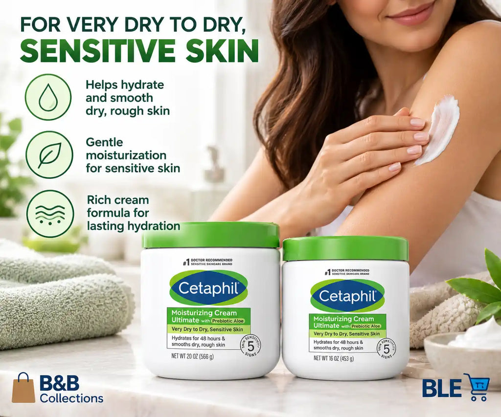 Cetaphil Moisturizing Cream Ultimate with Prebiotic Aloe & Antioxidants, Very Dry to Dry Sensitive Skin, 48-Hour Hydration, 20 oz + 16 oz, 2 Pack, 36 oz Total