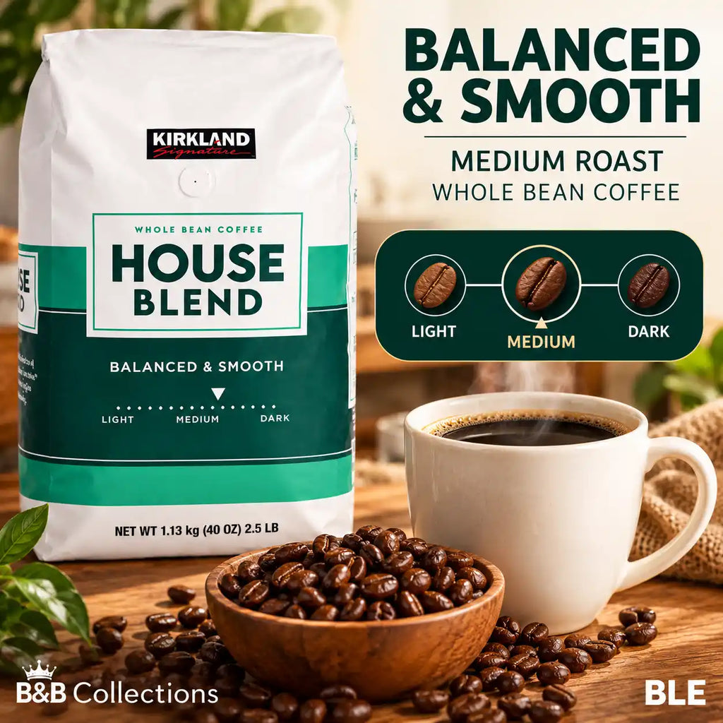 Kirkland Signature House Blend Whole Bean Coffee, Medium Roast, Balanced & Smooth, 40 oz (2.5 lb / 1.13 kg)