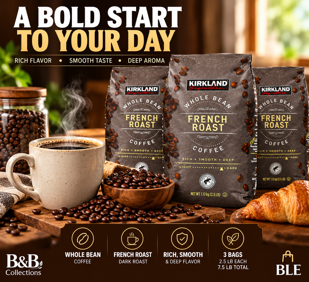 Kirkland Signature French Roast Whole Bean Coffee, Dark Roast, Rich & Smoky Flavor, 2.5 lb Bags, 3-Pack (7.5 lbs Total)