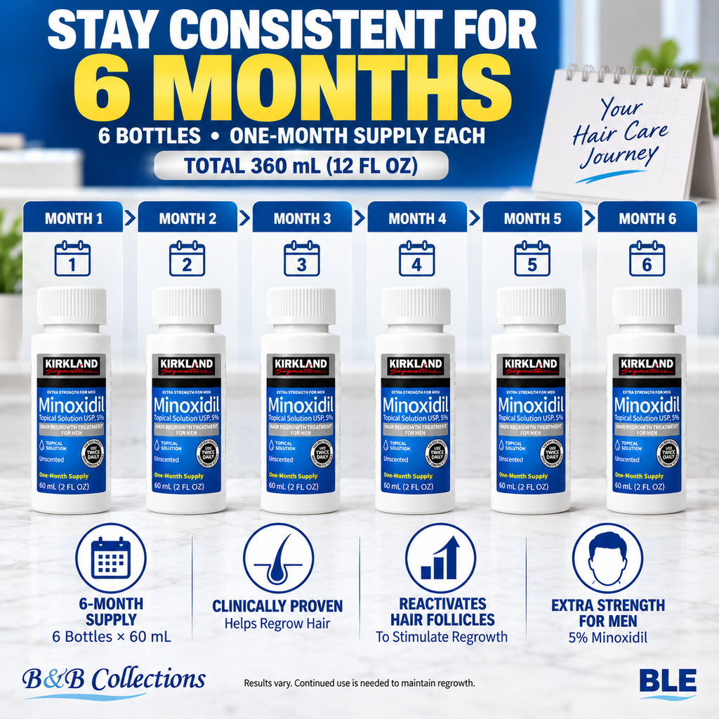 Kirkland Signature Minoxidil 5% Topical Solution for Men, Extra Strength Hair Regrowth Treatment, Unscented, 6-Month Supply, 6 x 60 mL