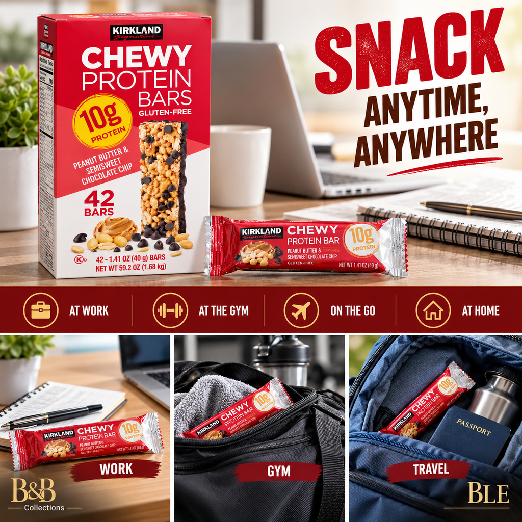 Kirkland Signature Chewy Protein Bars, Peanut Butter & Semisweet Chocolate Chip, 10g Protein, Gluten-Free, 1.41 oz Bars, 42 Count