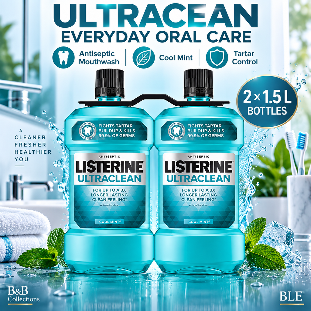 Listerine Ultraclean Antiseptic Mouthwash, Cool Mint, 1.5 L / 50.72 fl oz Each, Pack of 2