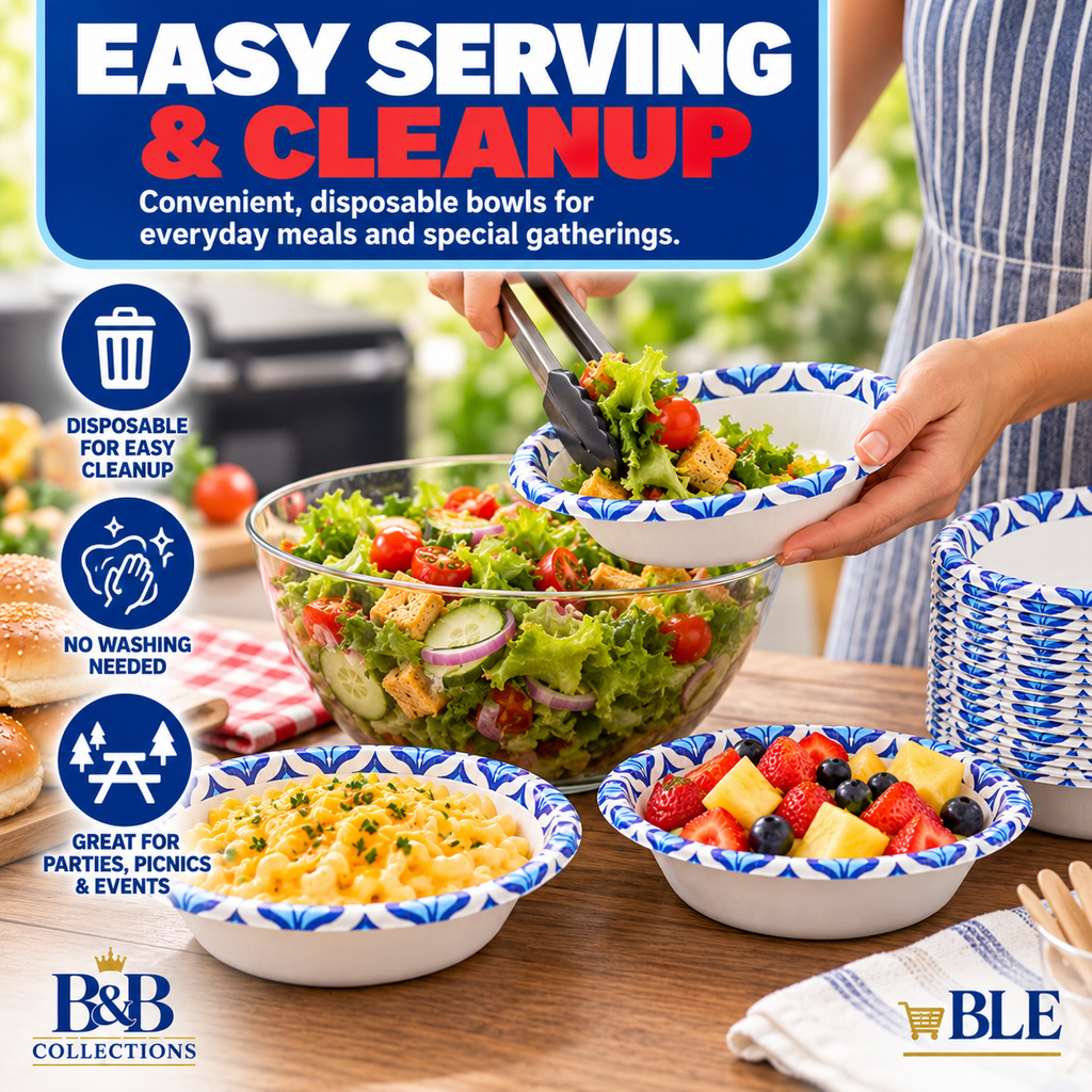 Dixie Ultra 20 oz Disposable Paper Bowls, Heavy-Duty, Soak-Proof, Microwave-Safe, Cut-Resistant, Blue & White Design, 135 Count