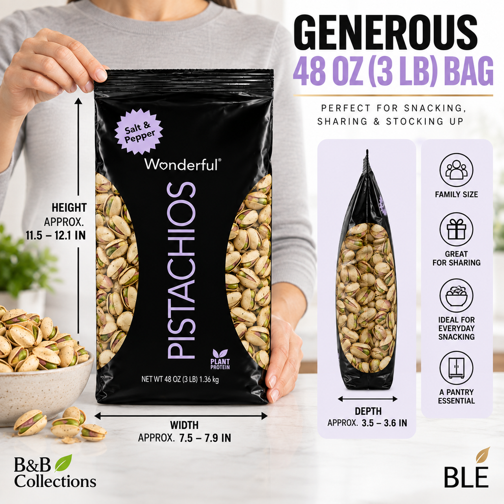 Wonderful Pistachios Salt & Pepper, In-Shell Roasted Pistachios, 48 oz (3 lb) Bag