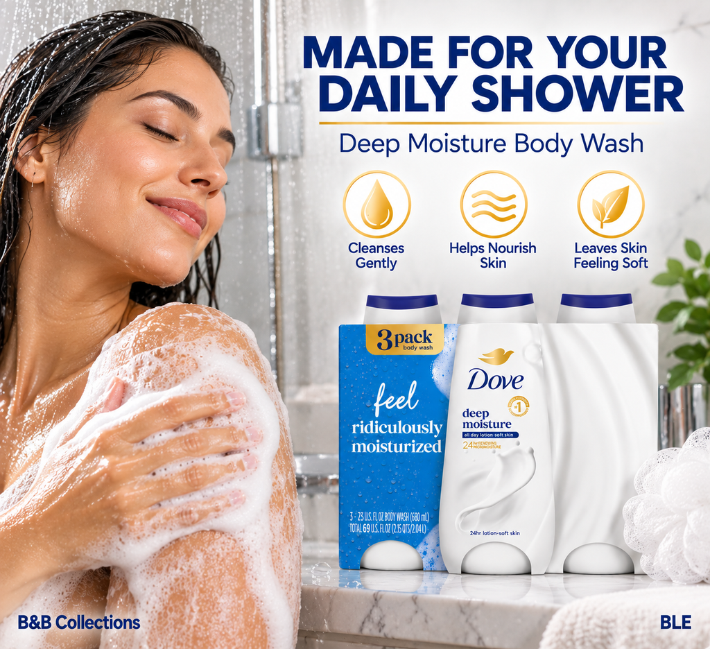 Dove Deep Moisture Body Wash, 24Hr Lotion-Soft Skin, 23 fl oz Each, 3 Pack, 69 fl oz Total