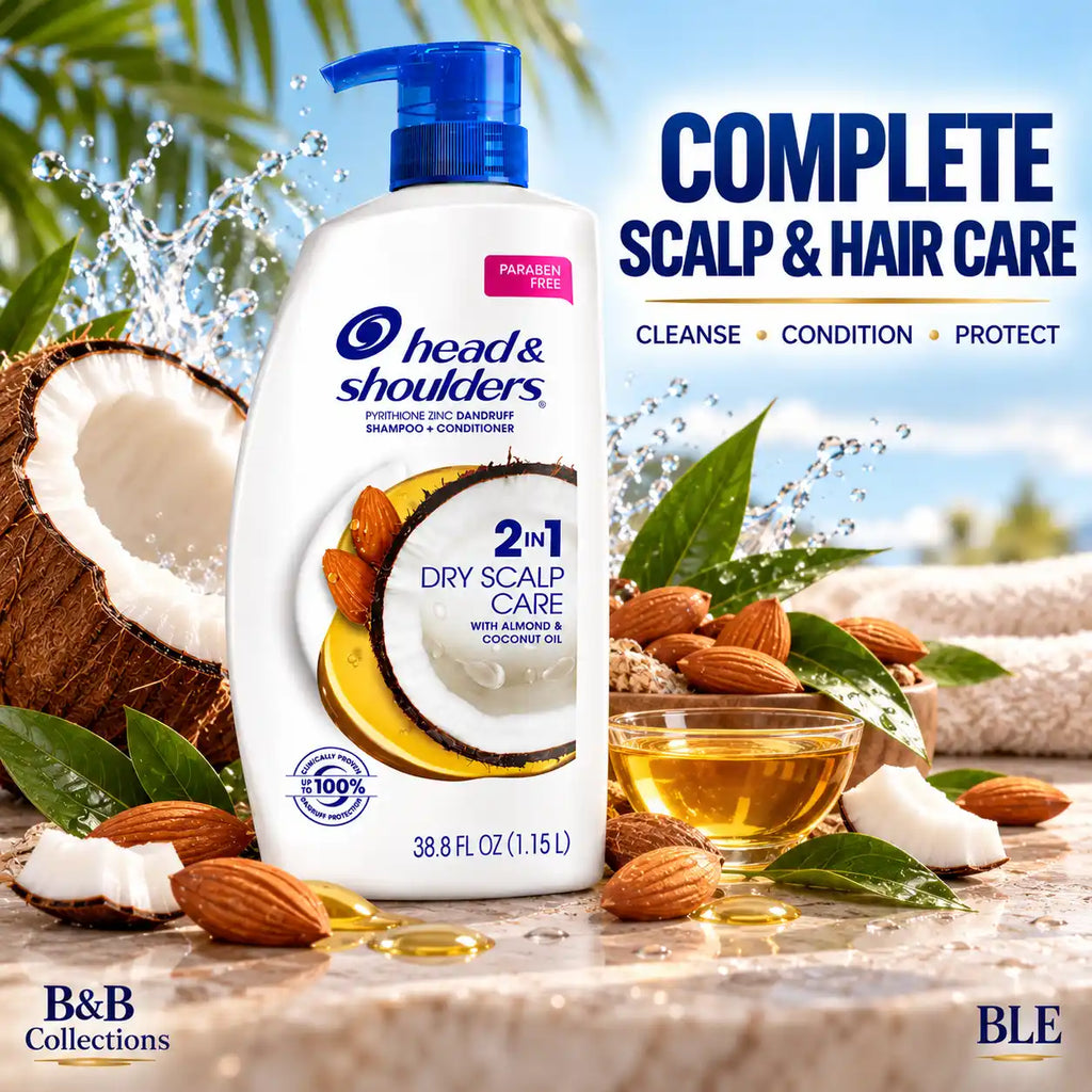 Head & Shoulders 2-in-1 Dry Scalp Care Anti-Dandruff Shampoo & Conditioner with Almond & Coconut Oil, Paraben Free, 38.8 fl oz (1.15 L), Pump Bottle