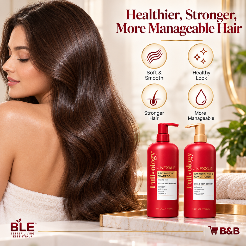 Full-ology by Nexxus Shampoo and Conditioner Set, Revitalizing & Strengthening with Collagen, Amino Acid, Keratin & Vitamin B7, 24 fl oz Each, 2-Pack