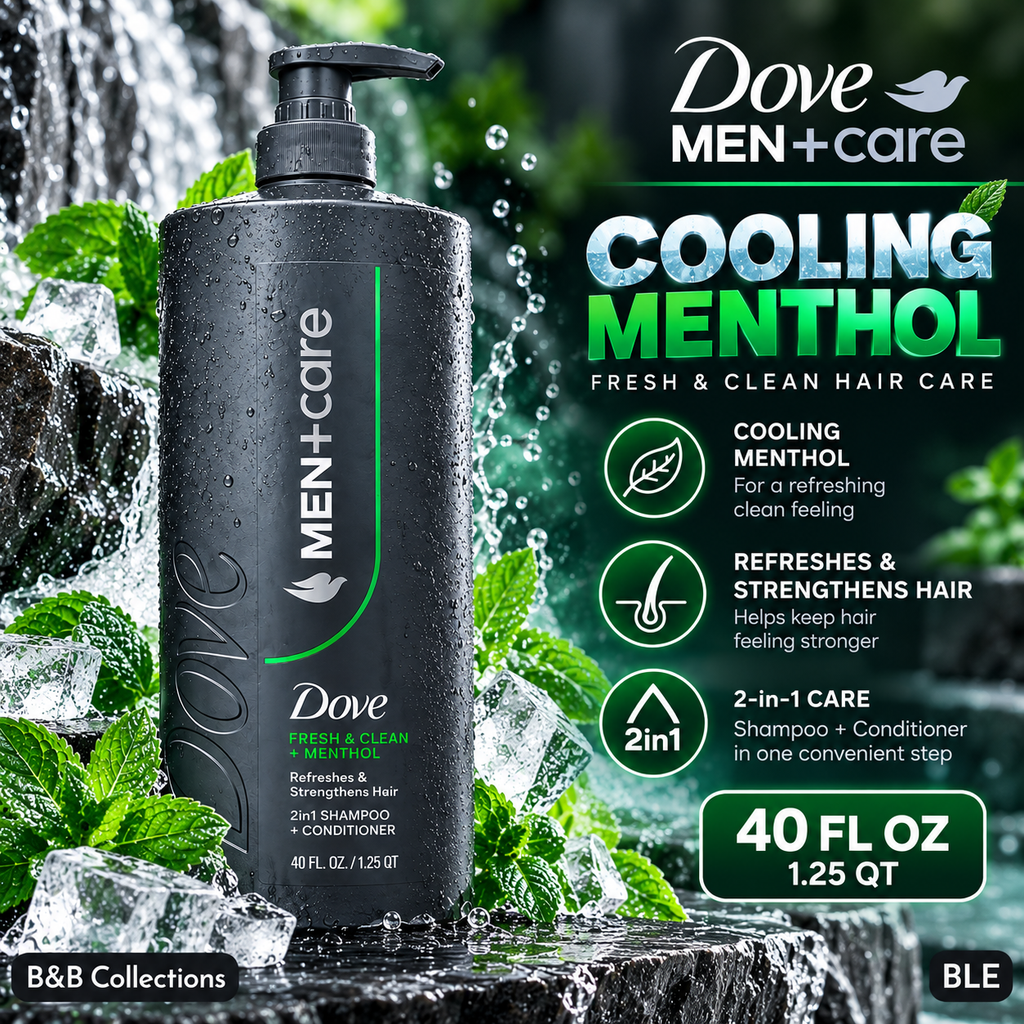 Dove Men+Care Fresh & Clean + Menthol 2-in-1 Shampoo + Conditioner, Refreshes & Strengthens Hair, 40 fl oz
