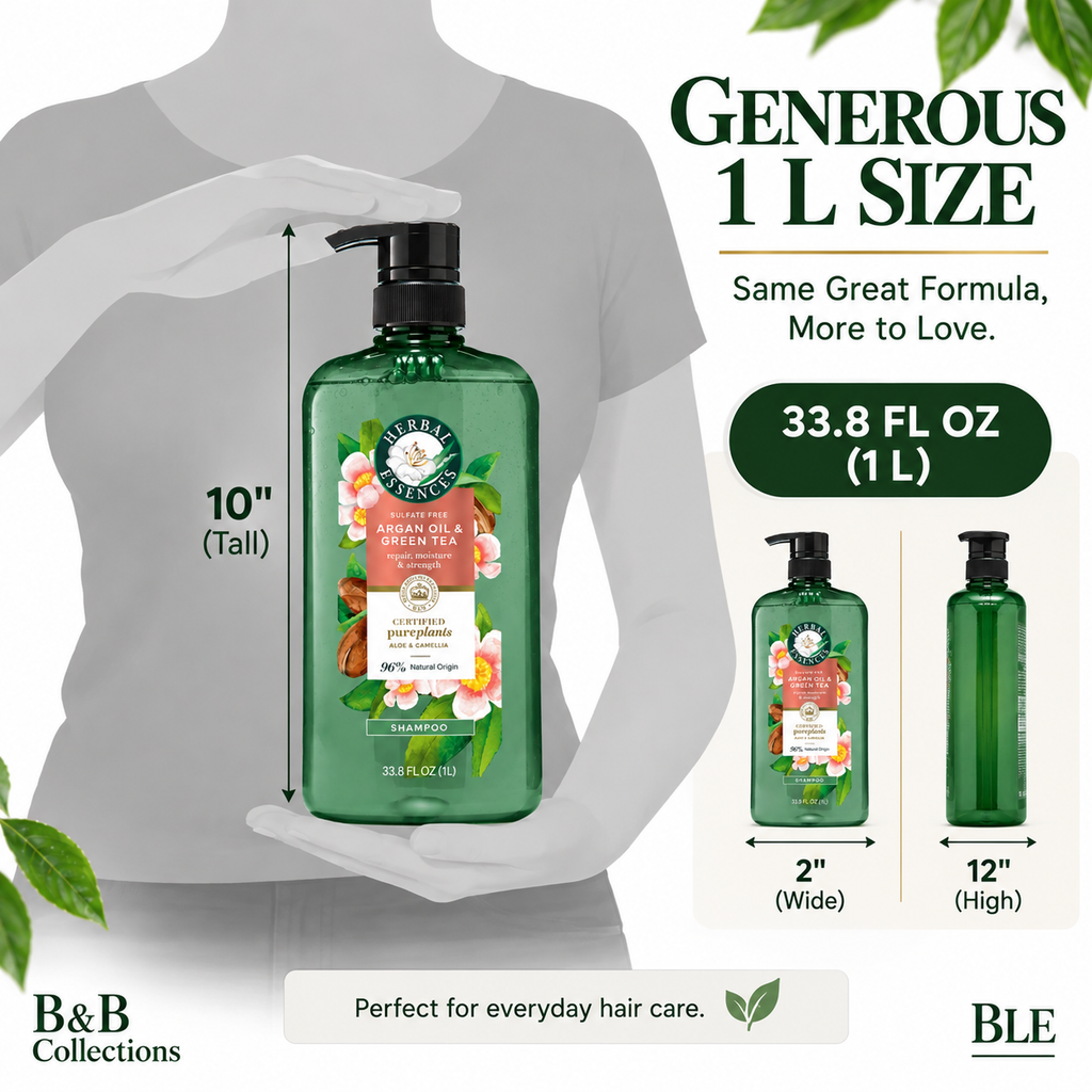 Herbal Essences Argan Oil & Green Tea Sulfate-Free Shampoo, Repair, Moisturize & Strengthen, 96% Natural Origin, 33.8 fl oz (1 L)