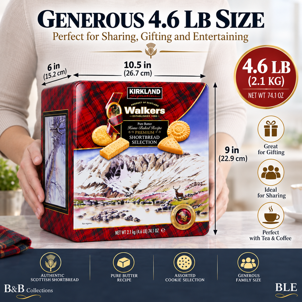 Kirkland Signature Premium Shortbread Selection by Walkers, 4.6 lb (2.1 kg) – Assorted Pure Butter Scottish Shortbread Cookies in Collectible Tin