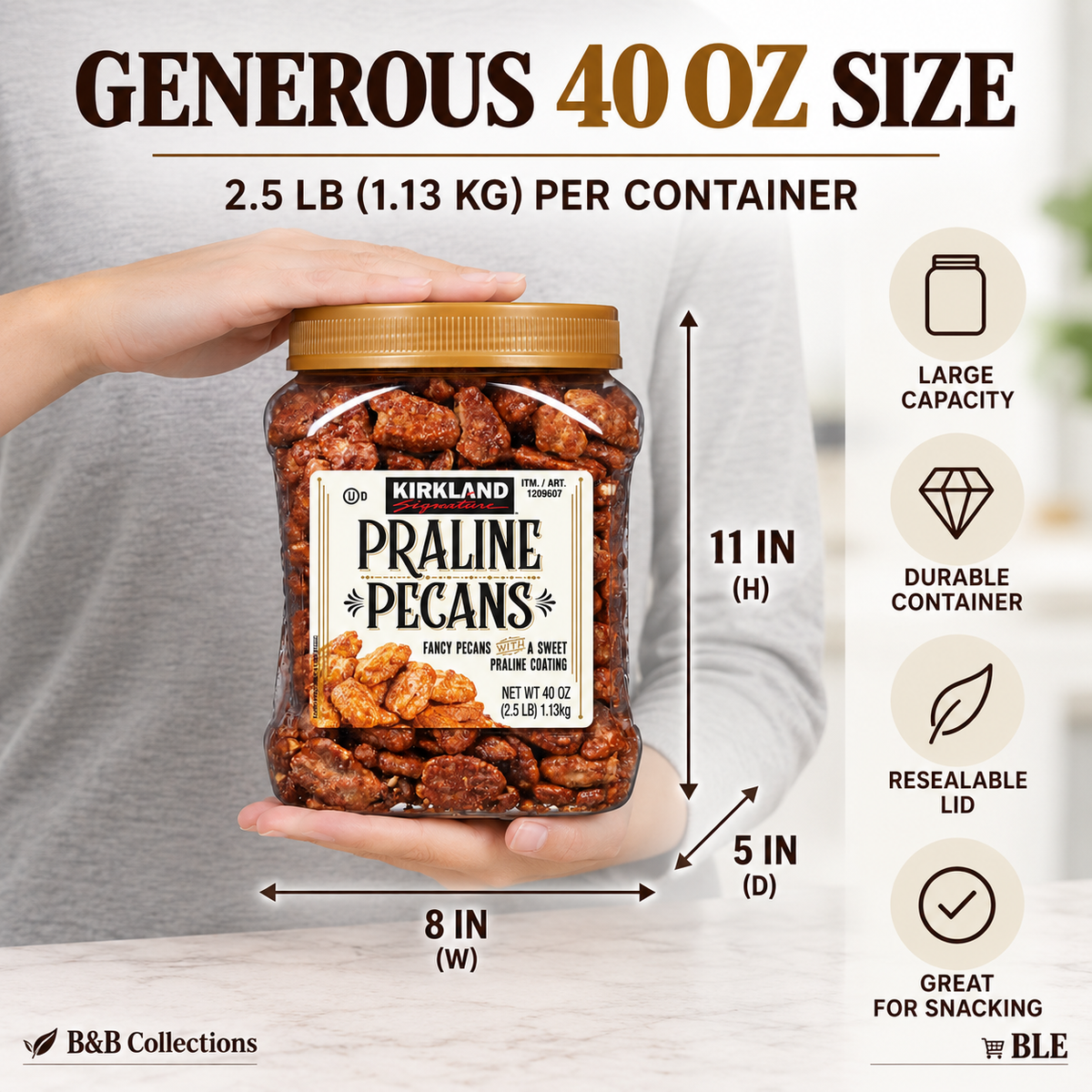 Kirkland Signature Praline Pecans, Fancy Pecans with Sweet Praline Coating, 40 oz per Container