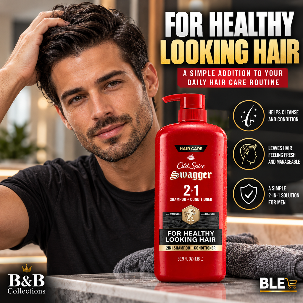 Old Spice Swagger 2-in-1 Shampoo and Conditioner for Men, Cedarwood Scent, For Healthy Looking Hair, 39.9 fl oz