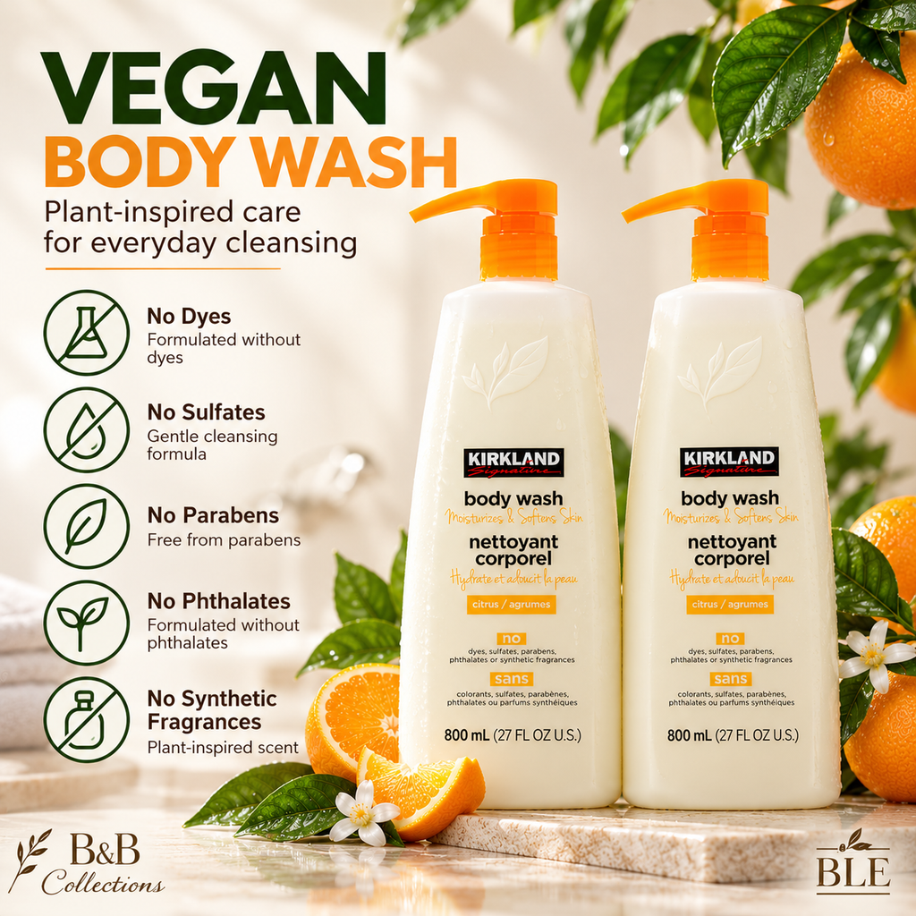 Kirkland Signature Citrus Body Wash, 2-Pack, 27 fl oz Each (54 fl oz Total) – Moisturizes & Softens Skin, Vegan Formula with Plant Extracts, Refreshing Citrus Scent, Pump Bottles