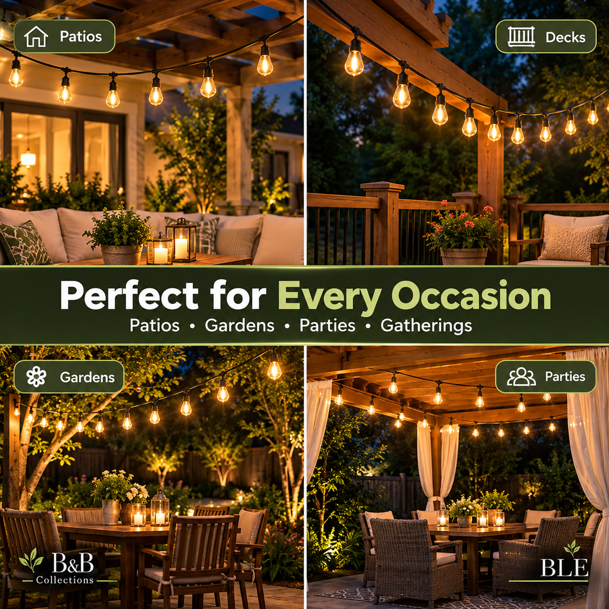 Feit Electric 48 ft LED String Lights – Commercial Grade Outdoor Patio Lights, Warm White Edison-Style Bulbs, 24W, Black Cord