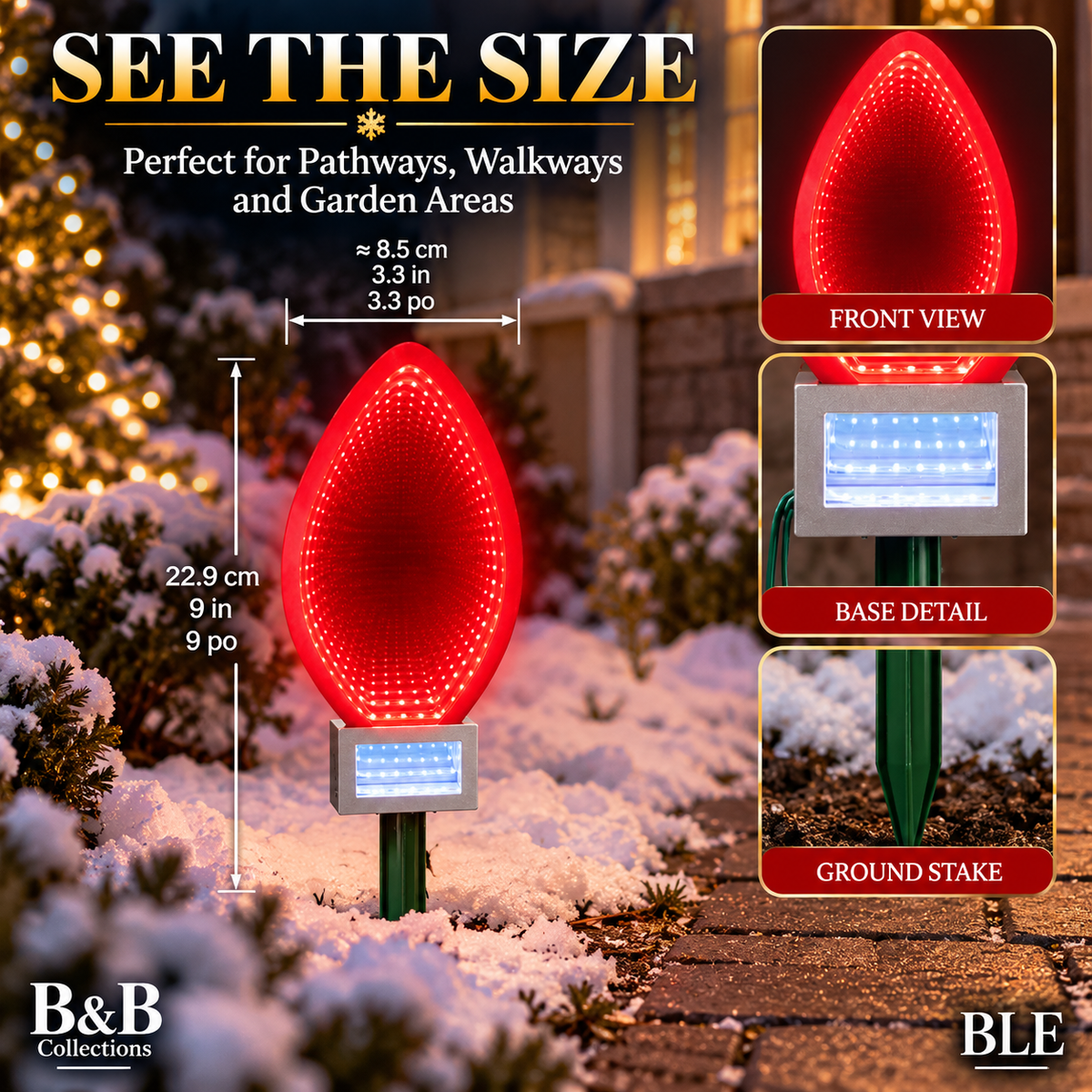 Infinity Mirror Pathway Lights, 6-Piece Set, 468 Steady-On LEDs, 15 FT, Red Green Blue Christmas Decorations, Hanging or Ground Stake, Indoor/Outdoor