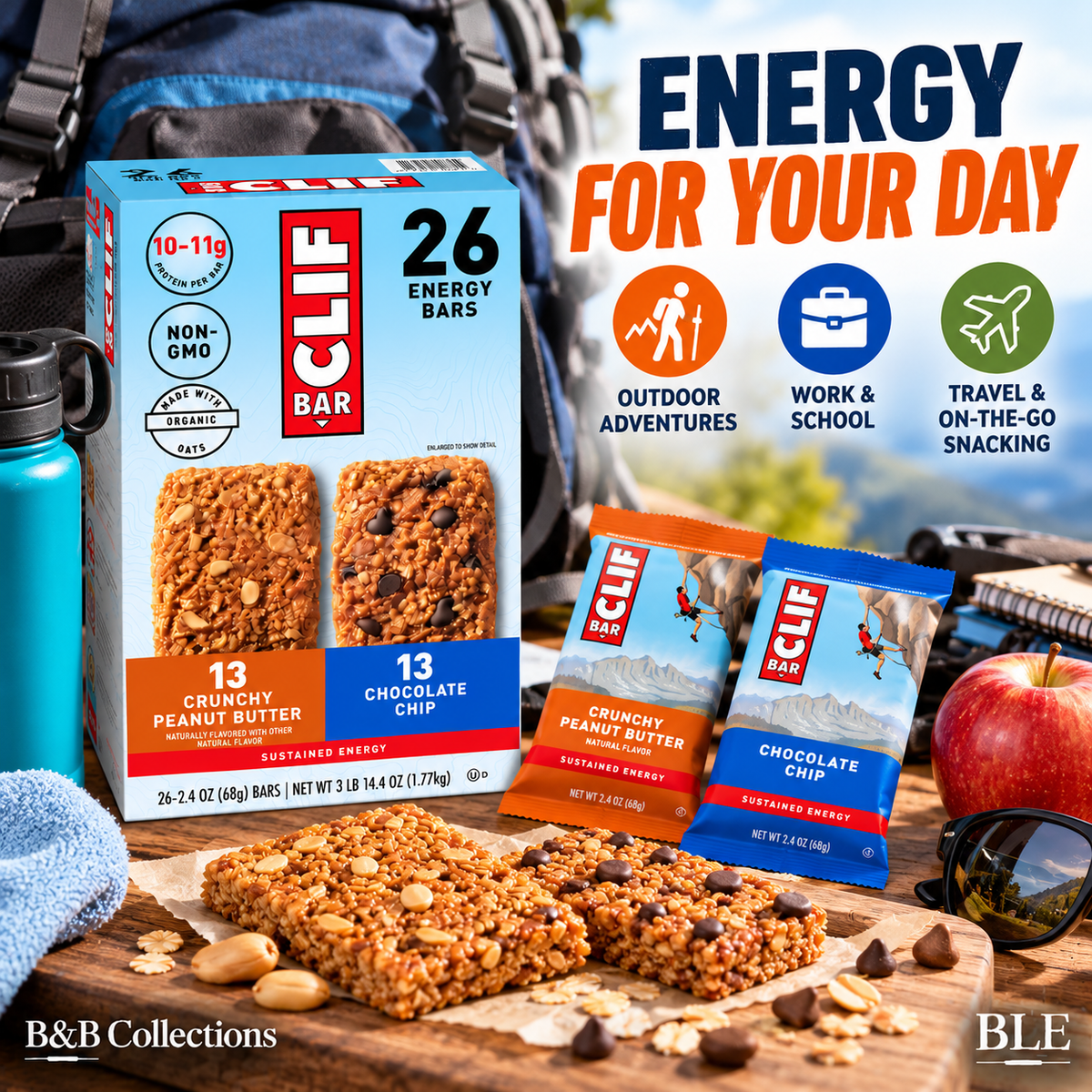 CLIF BAR Energy Bar Variety Pack, Crunchy Peanut Butter & Chocolate Chip, 2.4 oz Each, 26 Count