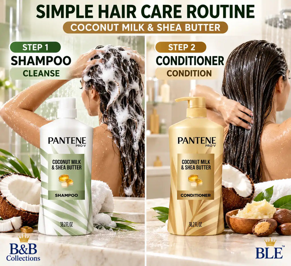 Pantene Pro-V Coconut Milk & Shea Butter Shampoo & Conditioner Set, 38.2 fl oz Each, 2 Pack, 76.4 fl oz Total