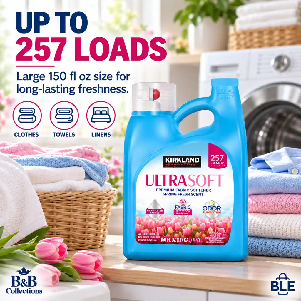Kirkland Signature UltraSoft Premium Fabric Softener, Spring Fresh Scent, Odor Eliminating, Fabric Protection, 150 fl oz (4.43 L), 257 Loads