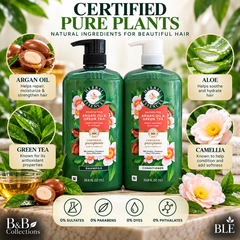 Herbal Essences Argan Oil & Green Tea Sulfate-Free Shampoo & Conditioner Set, 33.8 fl oz Each, Repair, Moisture & Strength, with Aloe & Camellia (2-Pack)