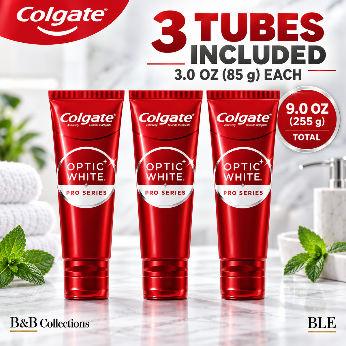 Colgate Optic White Pro Series Whitening Toothpaste, Enamel Renewal, Soothing Mint, 5% Hydrogen Peroxide, 3 oz, 3 Pack