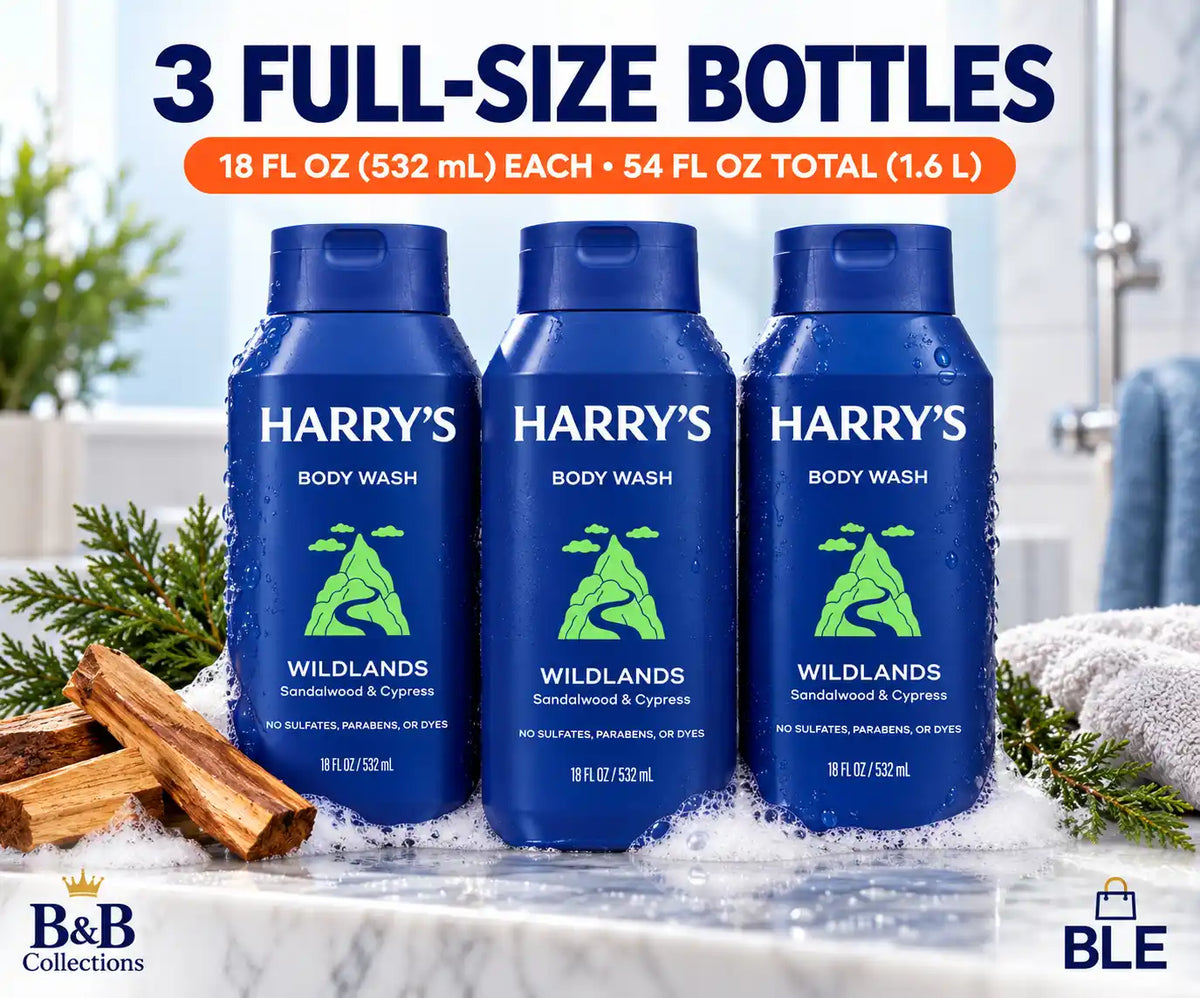 Harry’s Wildlands Body Wash, Sandalwood & Cypress, No Sulfates, Parabens or Dyes, 18 fl oz Each, 3 Pack, 54 fl oz Total