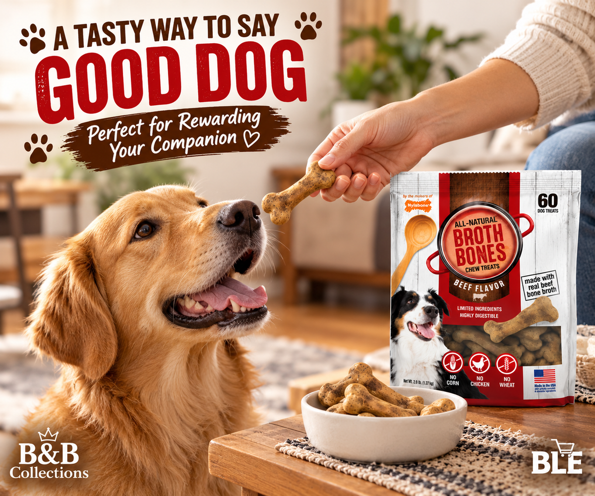 Nylabone Broth Bones All-Natural Edible Dog Chew Treats, Beef Flavor, Made with Real Beef Bone Broth, Highly Digestible, 60 Count