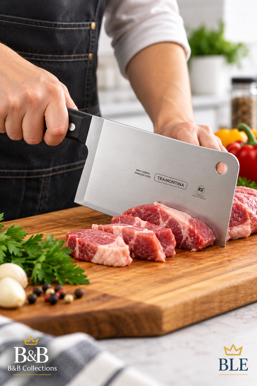 Tramontina Pro Line 6-Inch Chef's Cleaver, High-Carbon Stainless Steel Blade, Black Polycarbonate Handle, NSF Certified, Professional Kitchen Meat Cleaver
