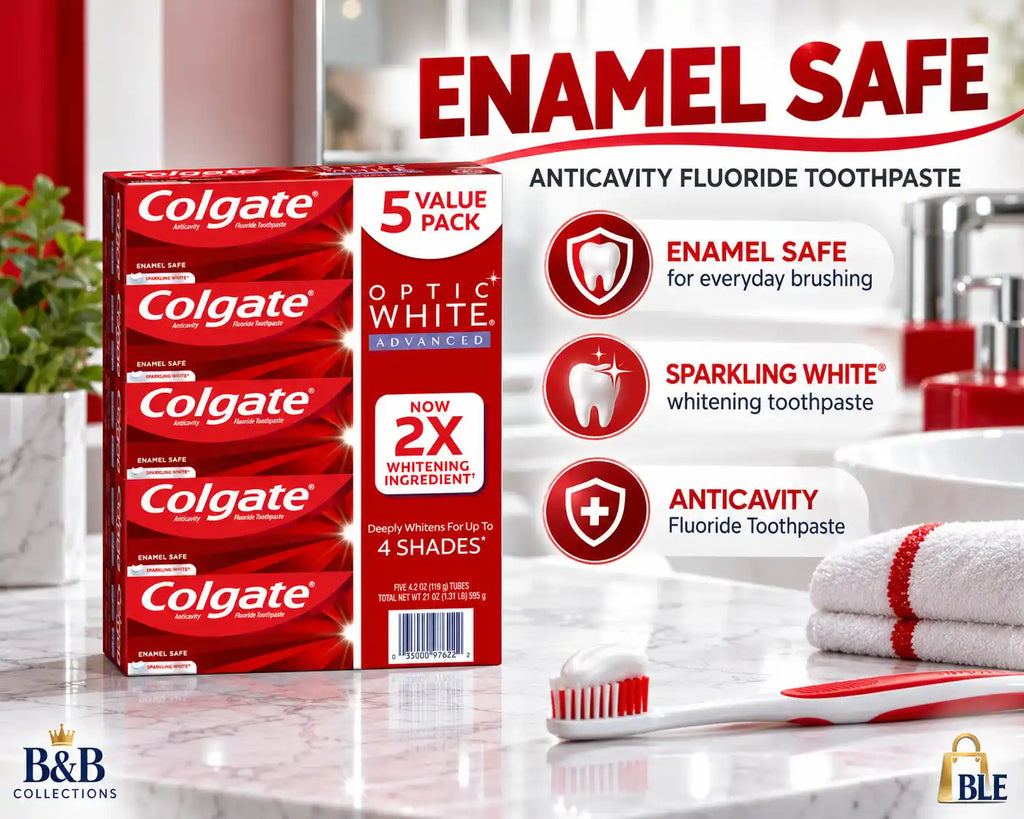Colgate Optic White Advanced Whitening Fluoride Toothpaste, Sparkling White, 4.2 oz Tubes, 5 Pack, 21 oz Total