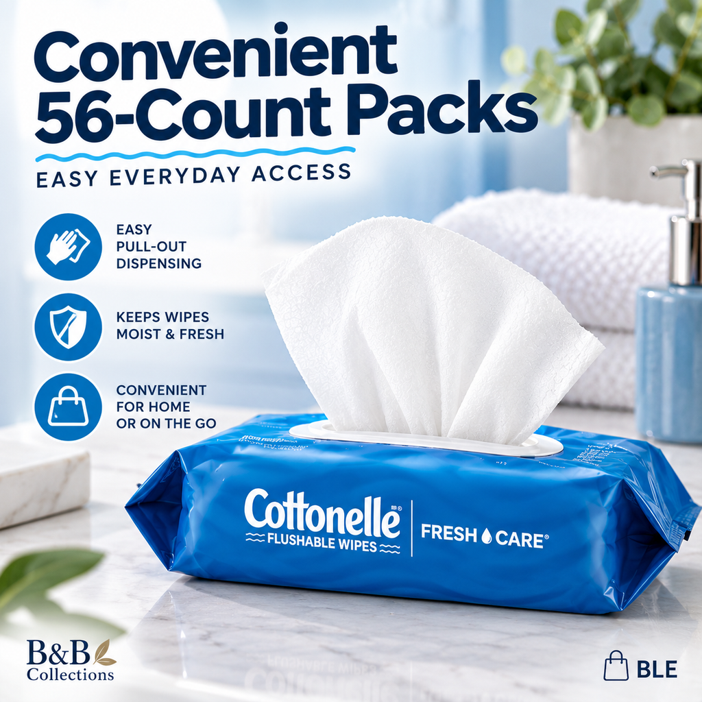 Cottonelle Fresh Care Flushable Wipes, 560 Total Wipes, 10 Packs of 56, Hypoallergenic Moist Cleansing Wipes
