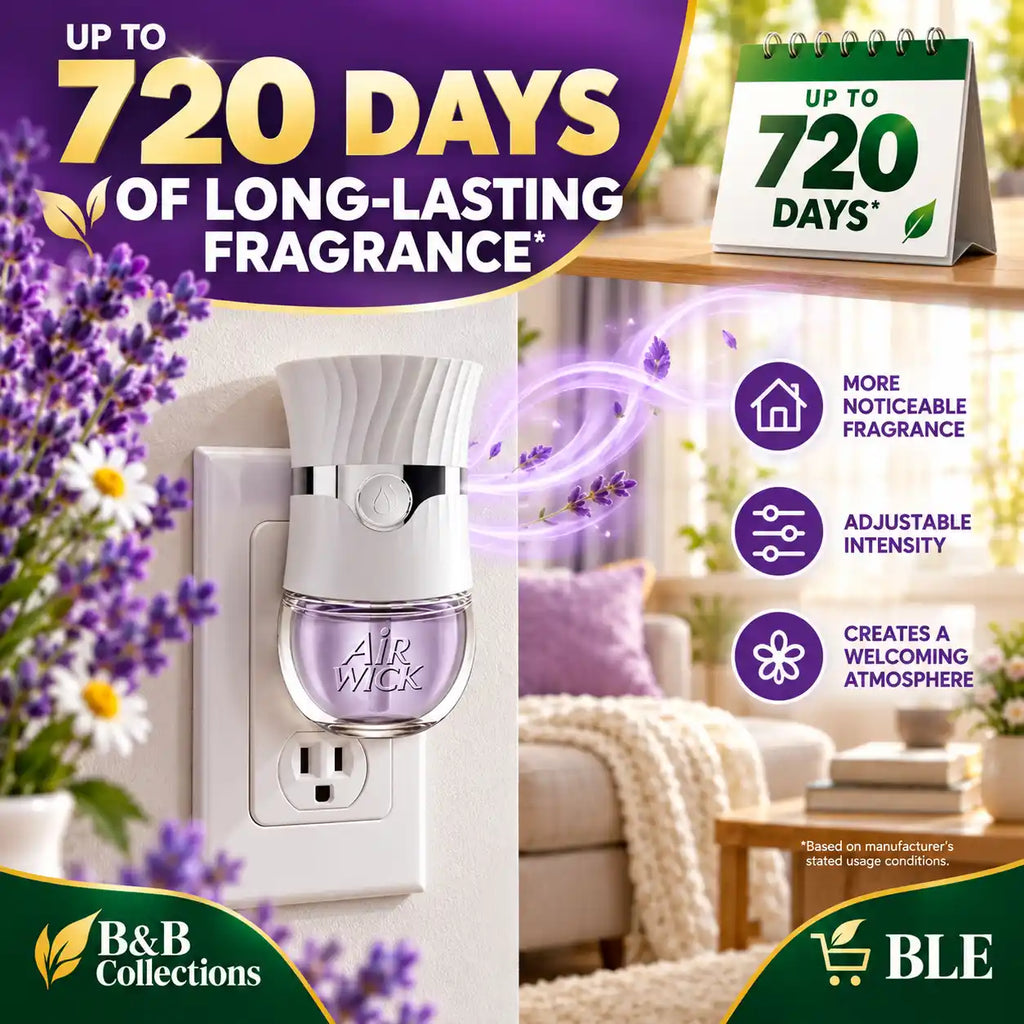 Air Wick Advanced Plug-In Scented Oil Air Freshener Starter Kit, Lavender & Chamomile and Fresh Linen, 1 Warmer + 9 Refills, Up to 720 Days of Fragrance, 7.56 fl oz