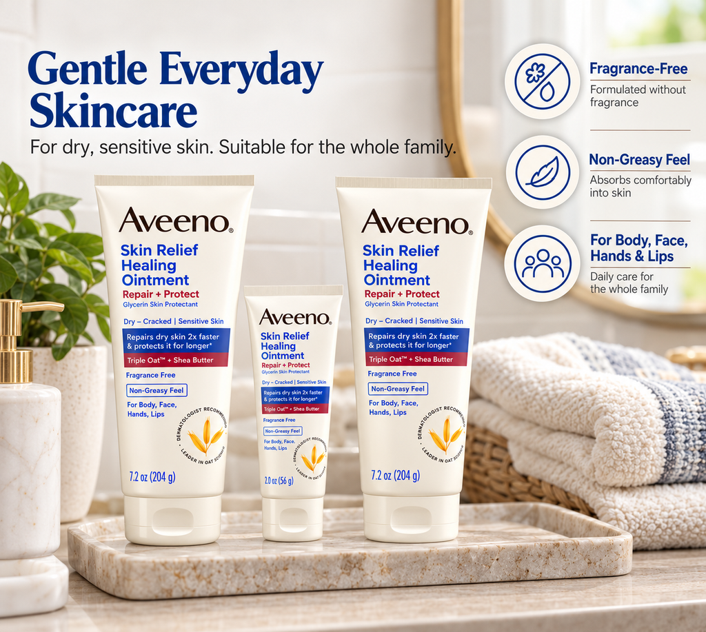 Aveeno Skin Relief Healing Ointment Repair + Protect, Fragrance-Free, Dry & Cracked Skin Treatment, 3-Pack (2 × 7.2 oz + 1 × 2 oz), 16.4 oz Total